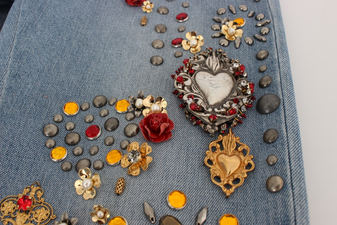 Dolce & Gabbana lyseblå boyfriend-jeans med krystalhjerte og roser