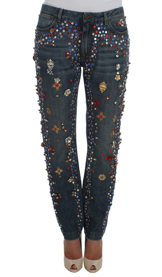 Dolce & Gabbana lyseblå jeans i bomuld med krystalpynt