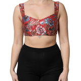 Dolce & Gabbana Red Floral Brocade Cropped Bustier Corset Top