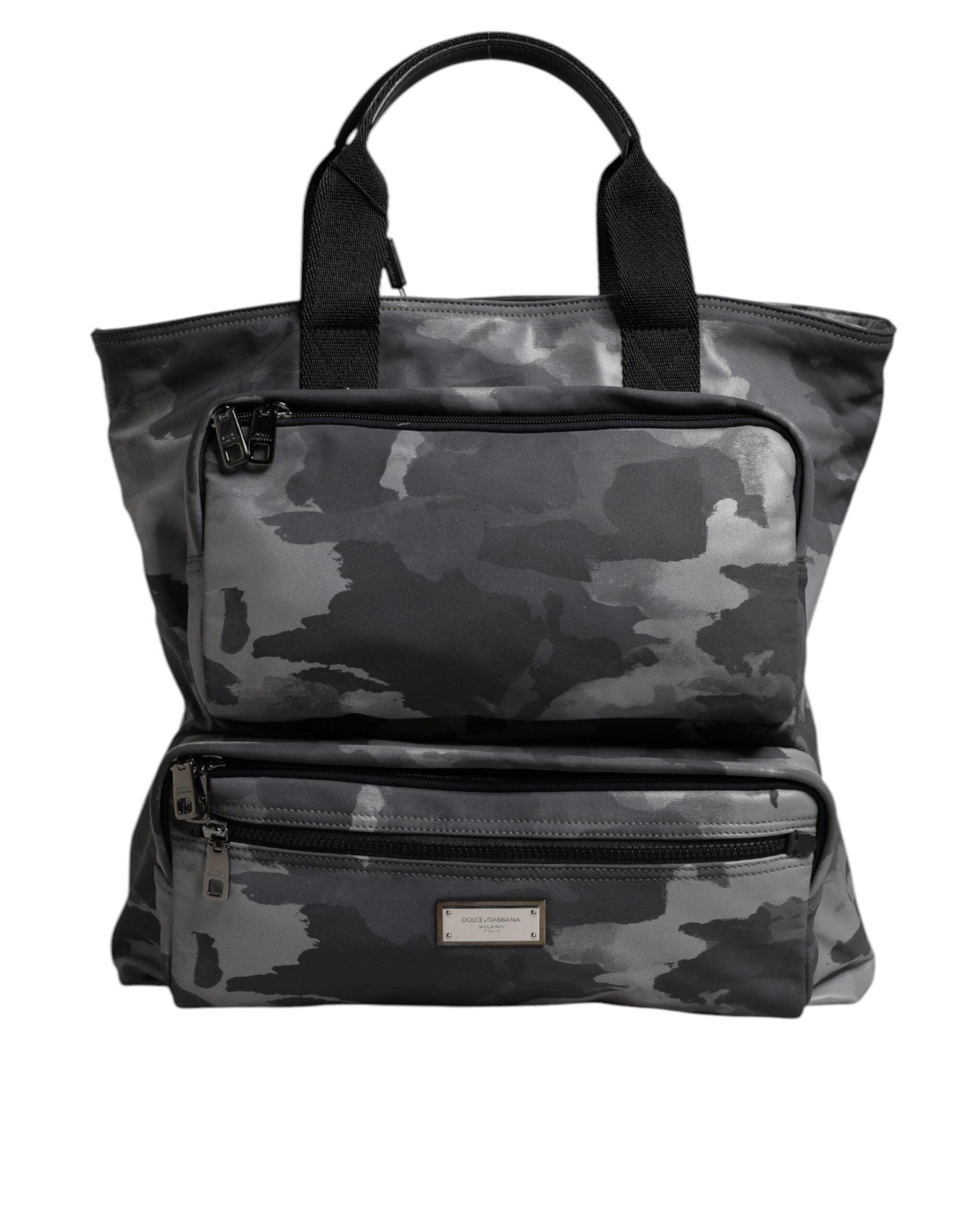 Dolce & Gabbana Gray Camo Cotton Multiple Compartments Tote Bag