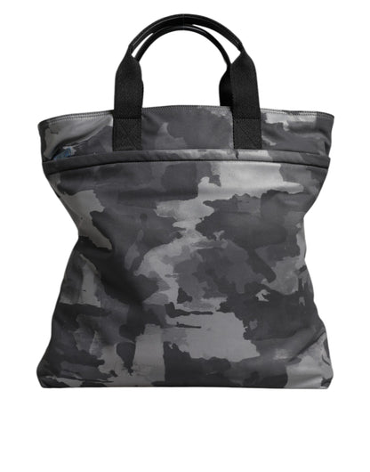 Dolce & Gabbana Gray Camo Cotton Multiple Compartments Tote Bag