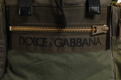 Dolce & Gabbana Military Green Patchwork School Backpack Bag