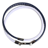Dolce & Gabbana Blue White Leather Trimmed DG Engraved Silver Tone Clasp Bracelet