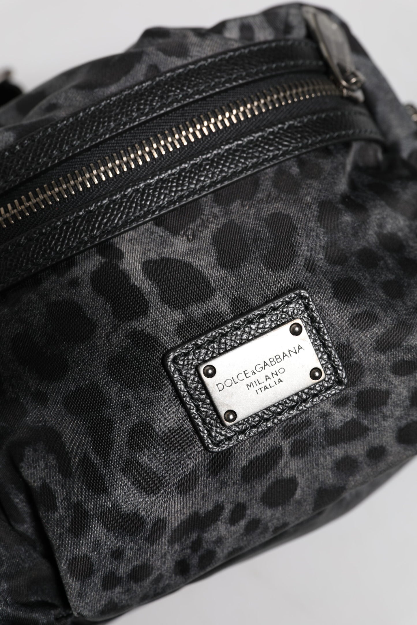 Dolce & Gabbana Black Gray Leopard DG Logo Belt Waist Fanny Pack Bag