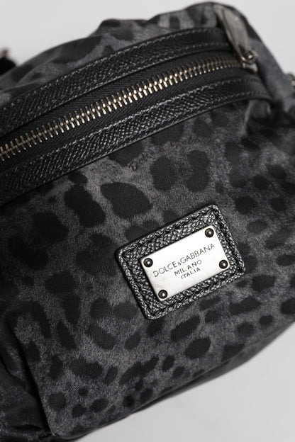 Dolce & Gabbana Black Gray Leopard DG Logo Belt Waist Fanny Pack Bag