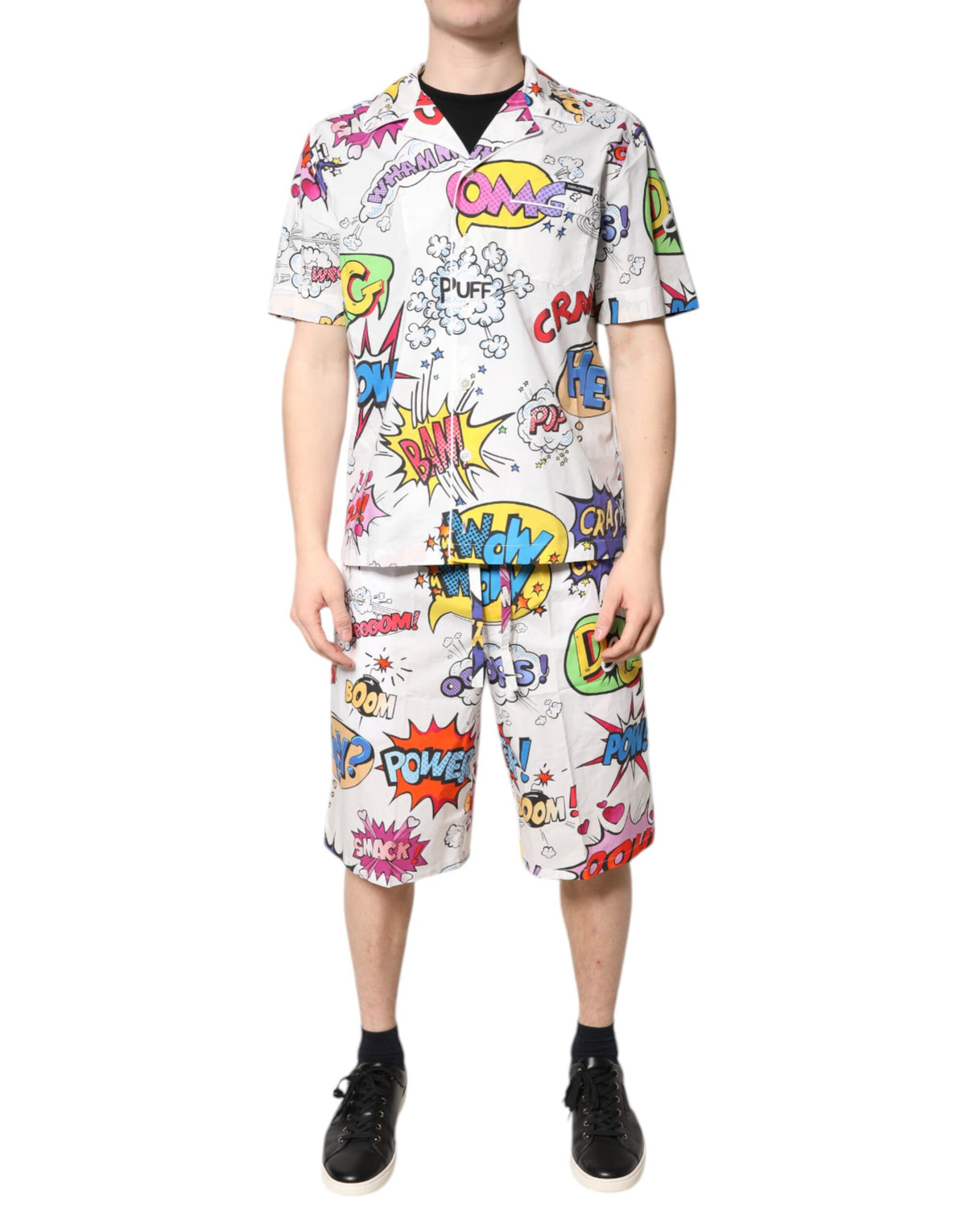Dolce & Gabbana pyjamassæt med tegneserieprint til mænd – hvid