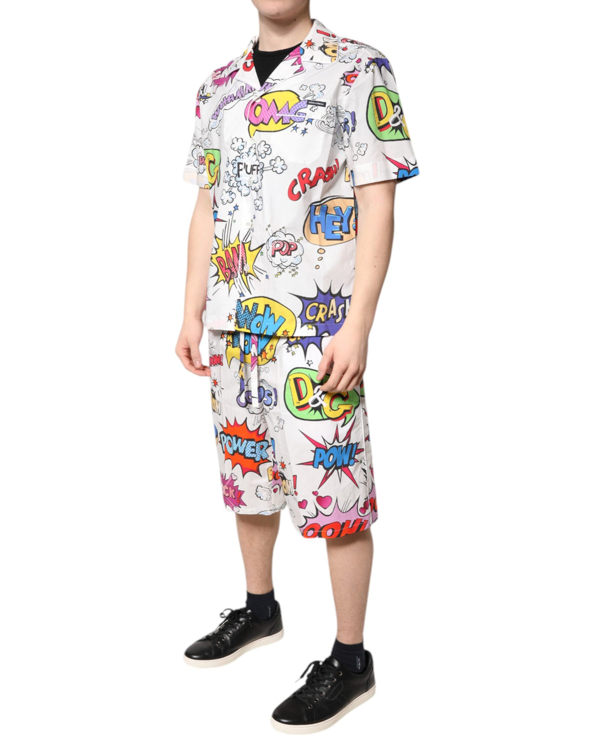 Dolce & Gabbana pyjamassæt med tegneserieprint til mænd – hvid