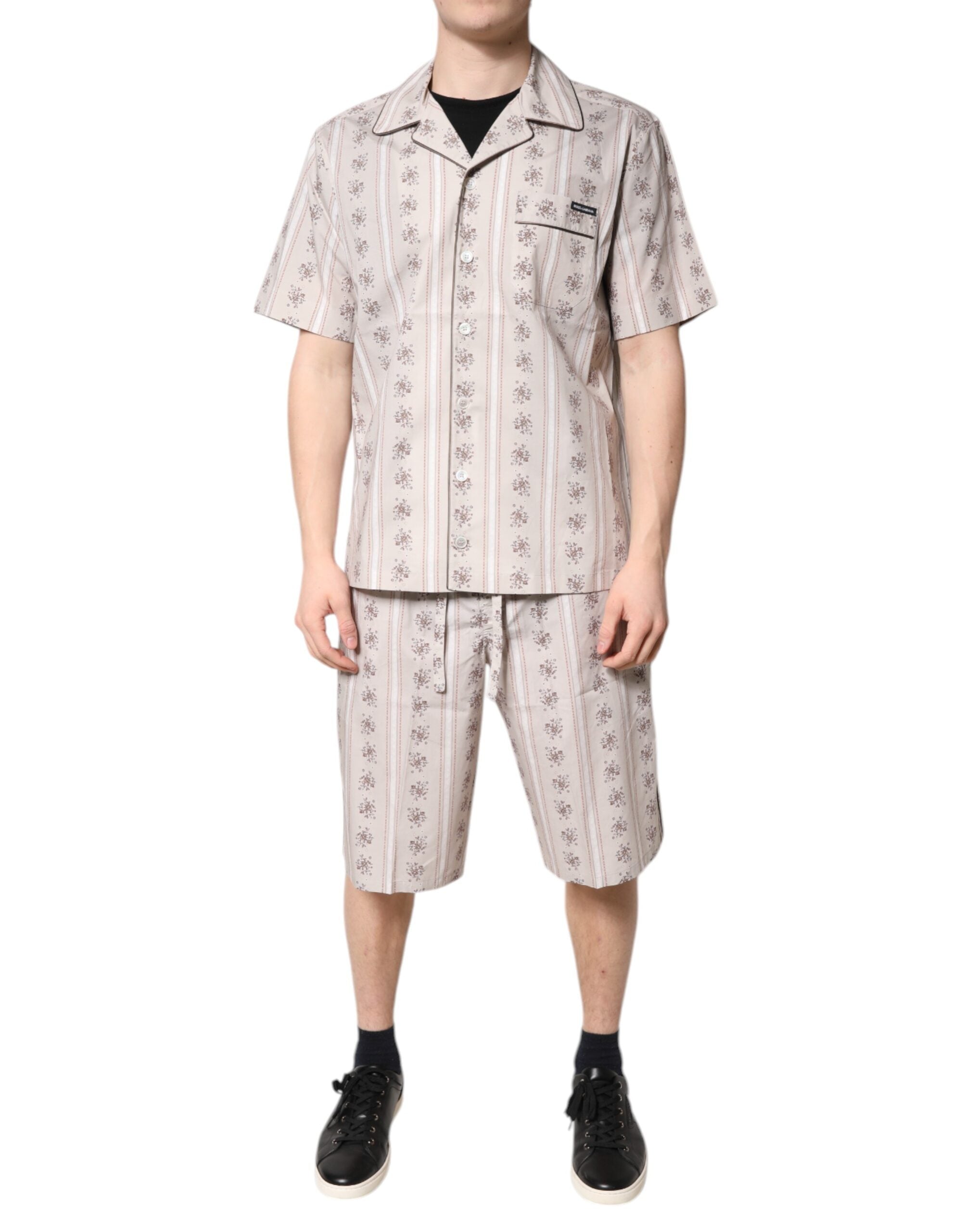 Dolce & Gabbana Beige Floral Print Cotton Men Pajama Set Sleepwear