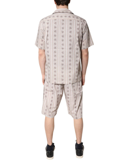 Dolce & Gabbana Beige Floral Print Cotton Men Pajama Set Sleepwear