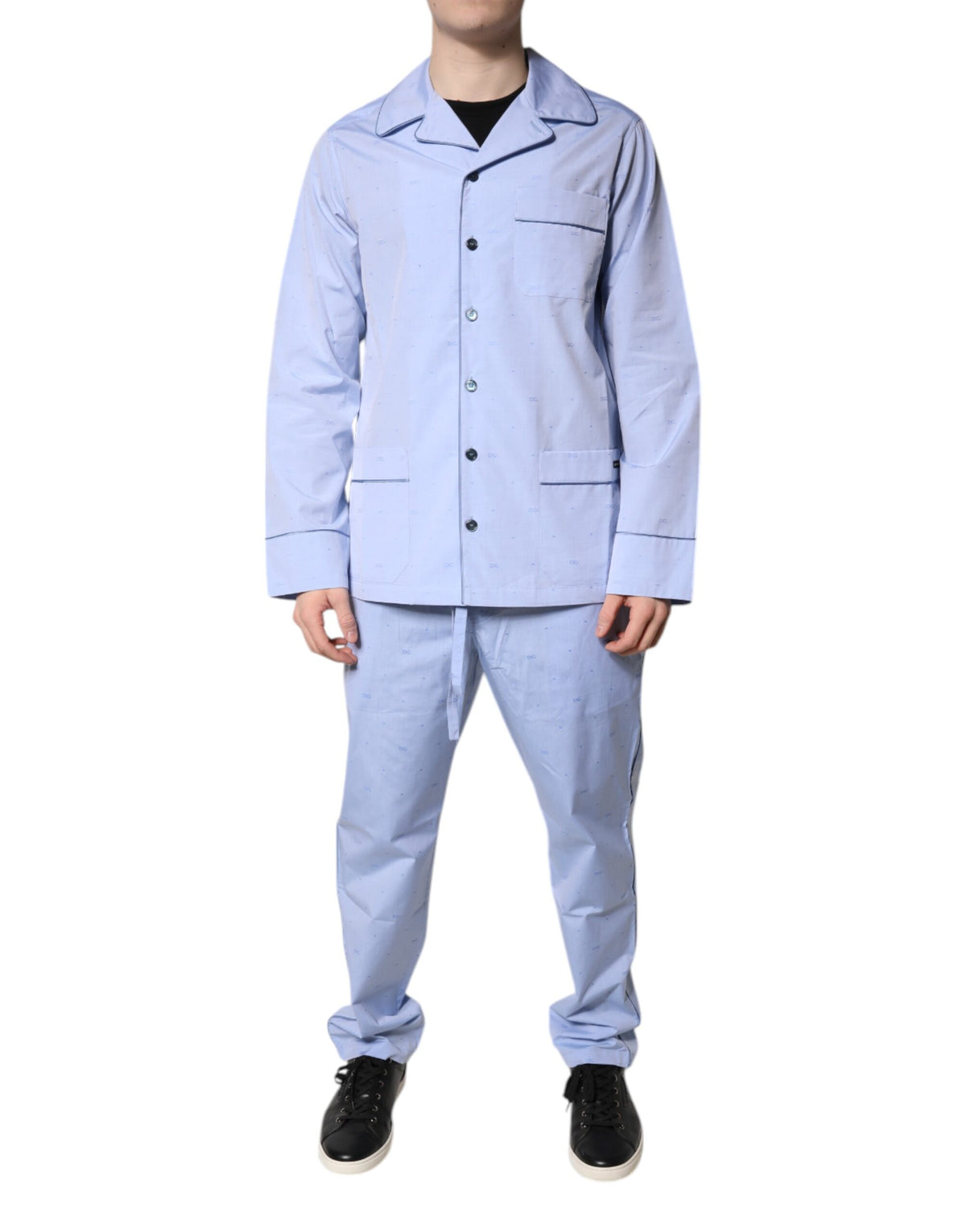Dolce & Gabbana Light Blue DG Logo Cotton Men Pajama Set Sleepwear