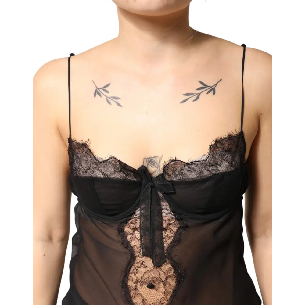 Dolce & Gabbana silk floral lace chemise med blomstret broderi og sløjfe