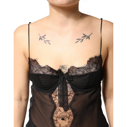Dolce & Gabbana silk floral lace chemise med blomstret broderi og sløjfe