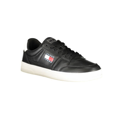 Tommy Hilfiger Black Leather Men Sneakers