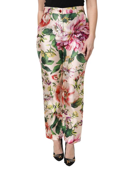 Dolce & Gabbana højtaljede silkebukser med blomster – multifarvet