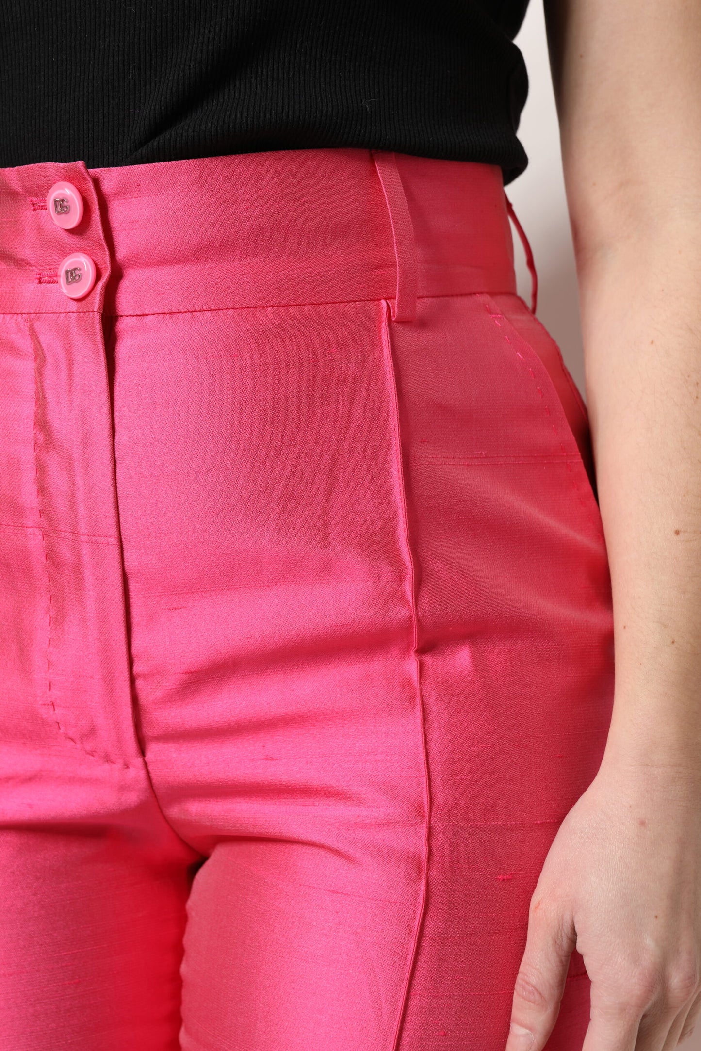 Dolce & Gabbana Pink Silk High Waist Tapered Pants