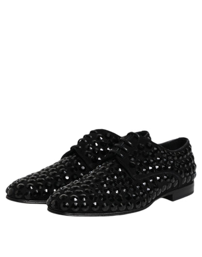 Dolce & Gabbana Black Suede Strass Derby Formal Shoes