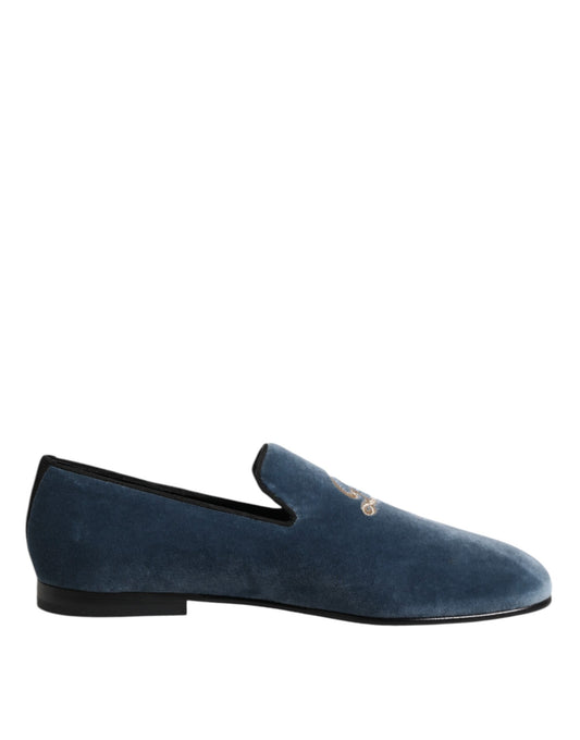 Dolce & Gabbana loafers i læder og fløjl – blå