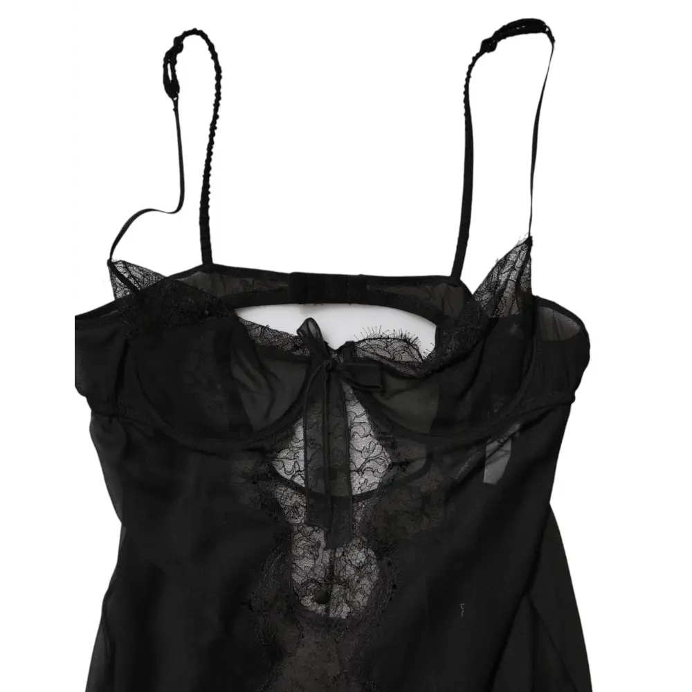 Dolce & Gabbana sort silke blomsterknipset chemise lingeri med tynd stof