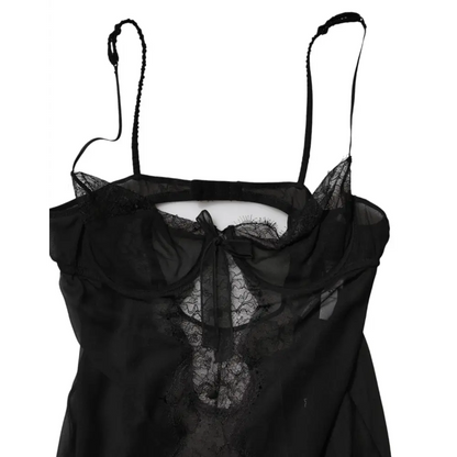 Dolce & Gabbana sort silke blomsterknipset chemise lingeri med tynd stof