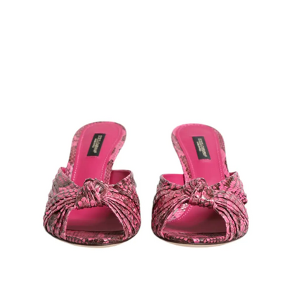 Dolce & Gabbana pink slangelær højre slides med knutet front i slangeskind