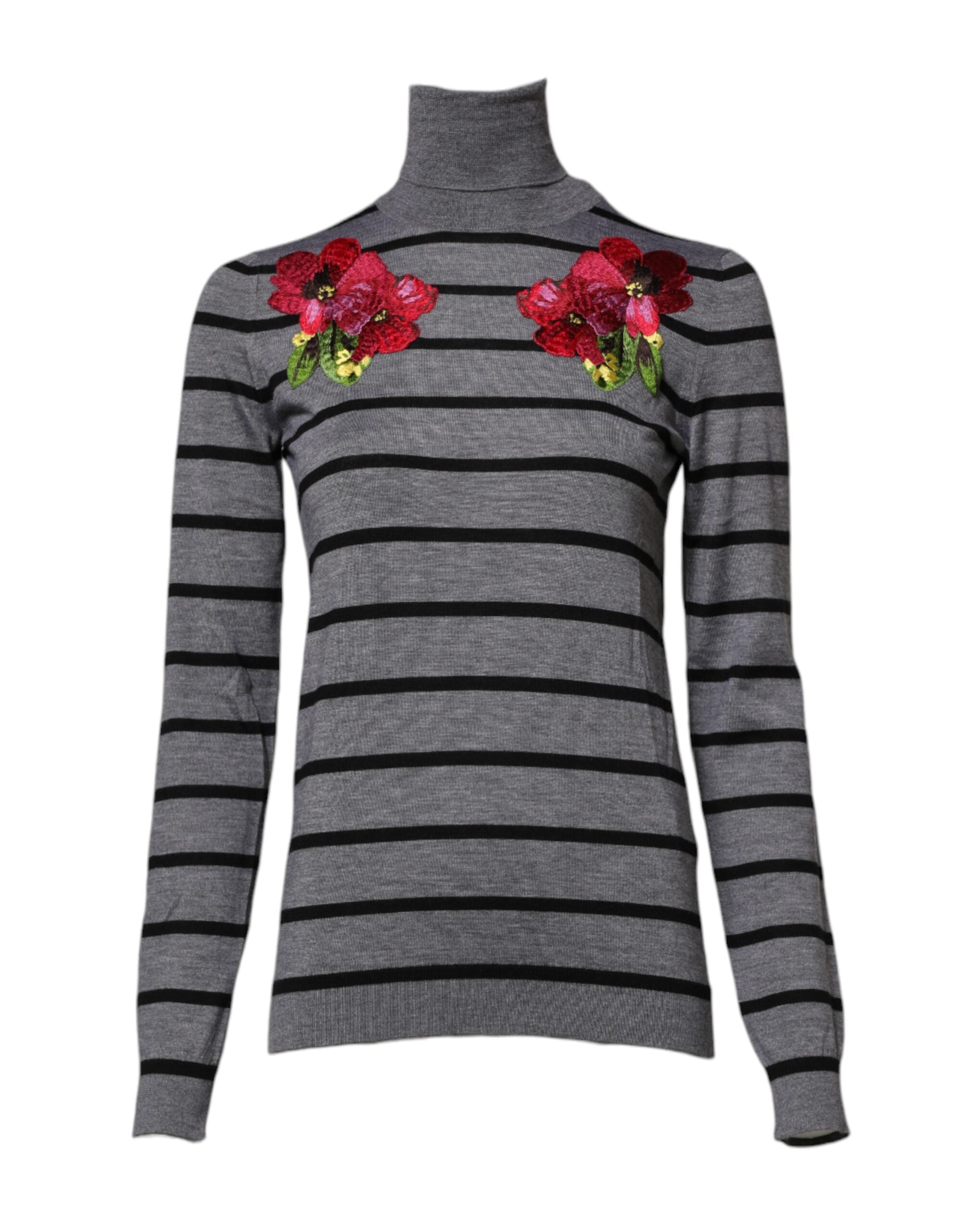 Gråstribet Dolce & Gabbana rullekravesweater i cashmere og silke