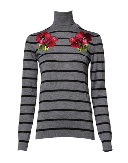 Gråstribet Dolce & Gabbana rullekravesweater i cashmere og silke