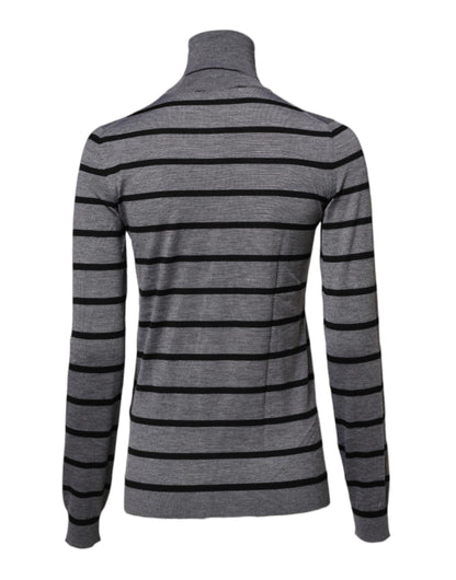 Gråstribet Dolce & Gabbana rullekravesweater i cashmere og silke