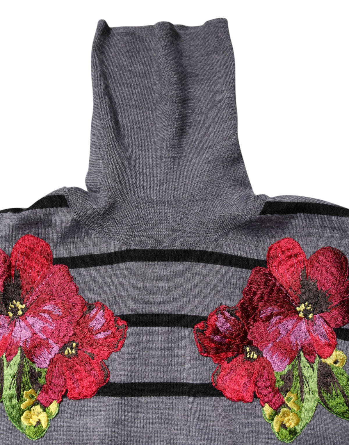 Gråstribet Dolce & Gabbana rullekravesweater i cashmere og silke