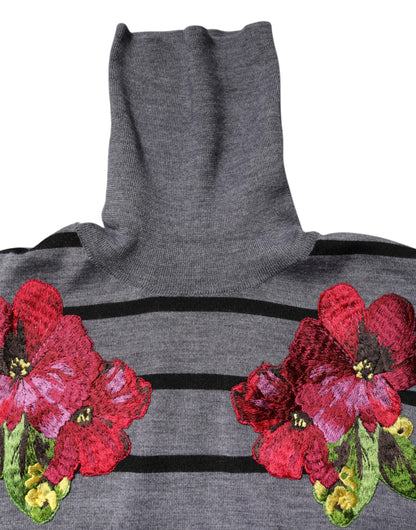 Gråstribet Dolce & Gabbana rullekravesweater i cashmere og silke