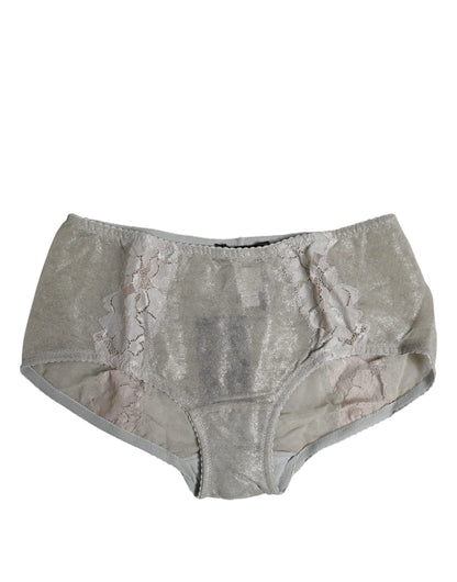 Dolce & Gabbana Gray Cotton Floral Lace High Waist Panty Underwear