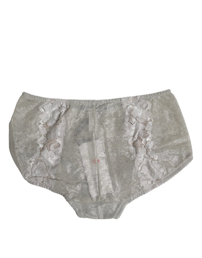 Dolce & Gabbana Gray Cotton Floral Lace High Waist Panty Underwear