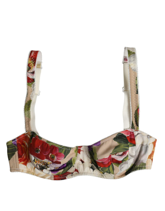 Beige Dolce & Gabbana balconcino-bh i silke med blomsterprint