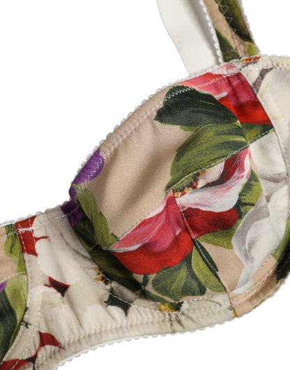 Dolce & Gabbana Beige Floral Balconcino Underwired Bra Underwear