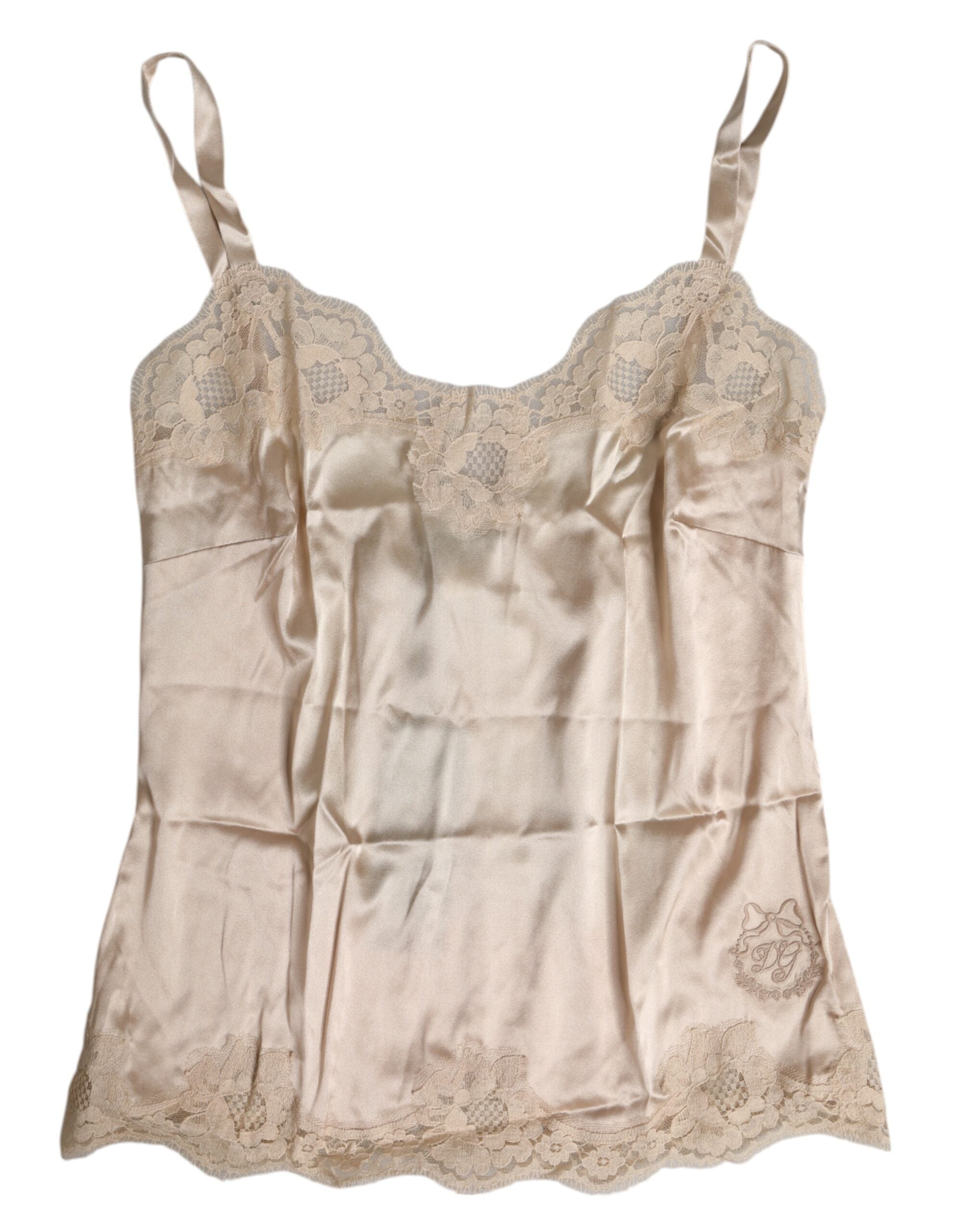 Dolce & Gabbana Beige Lace Silk Satin Tank Lingerie Underwear