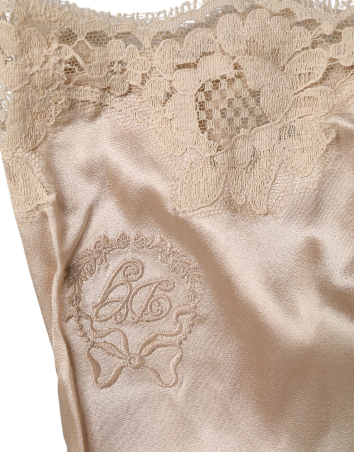 Dolce & Gabbana Beige Lace Silk Satin Tank Lingerie Underwear