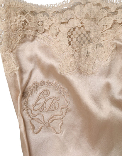 Dolce & Gabbana Beige Lace Silk Satin Tank Lingerie Underwear