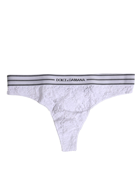Hvid Dolce & Gabbana thongtrusse i nylon med blomsterblonde