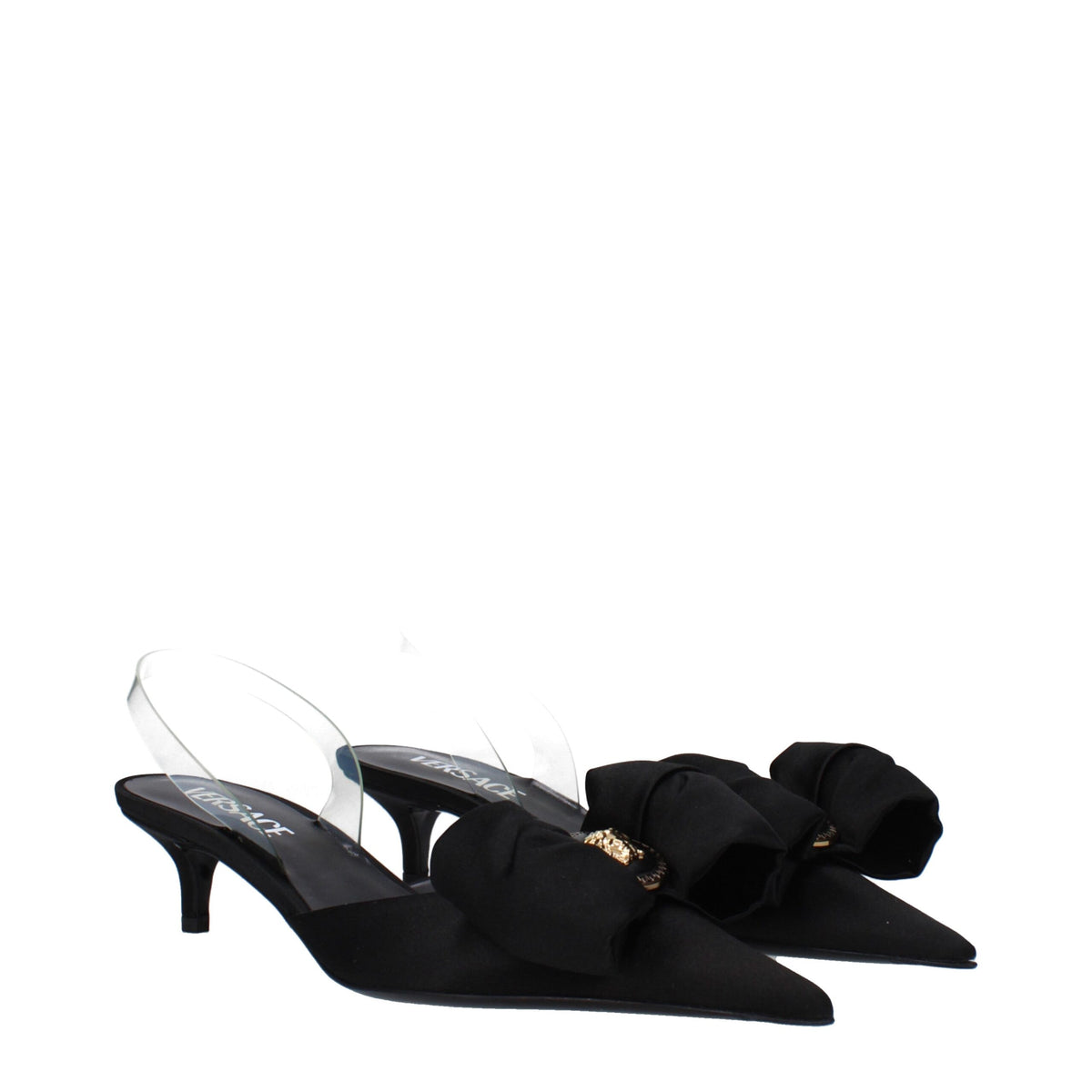 Versace Black Satin Flat Sandals