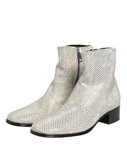 Dolce & Gabbana White Strass DG Logo Heels Ankle Boots Shoes