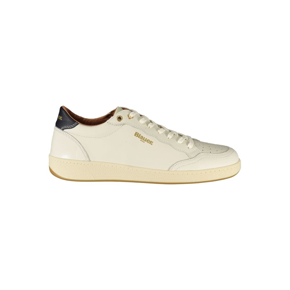 Blauer White Leather Men Sneakers