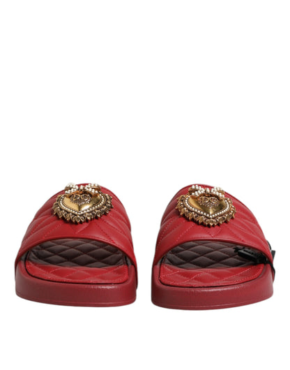 Dolce & Gabbana Red Devotion Matelassé Leather Slides Shoes