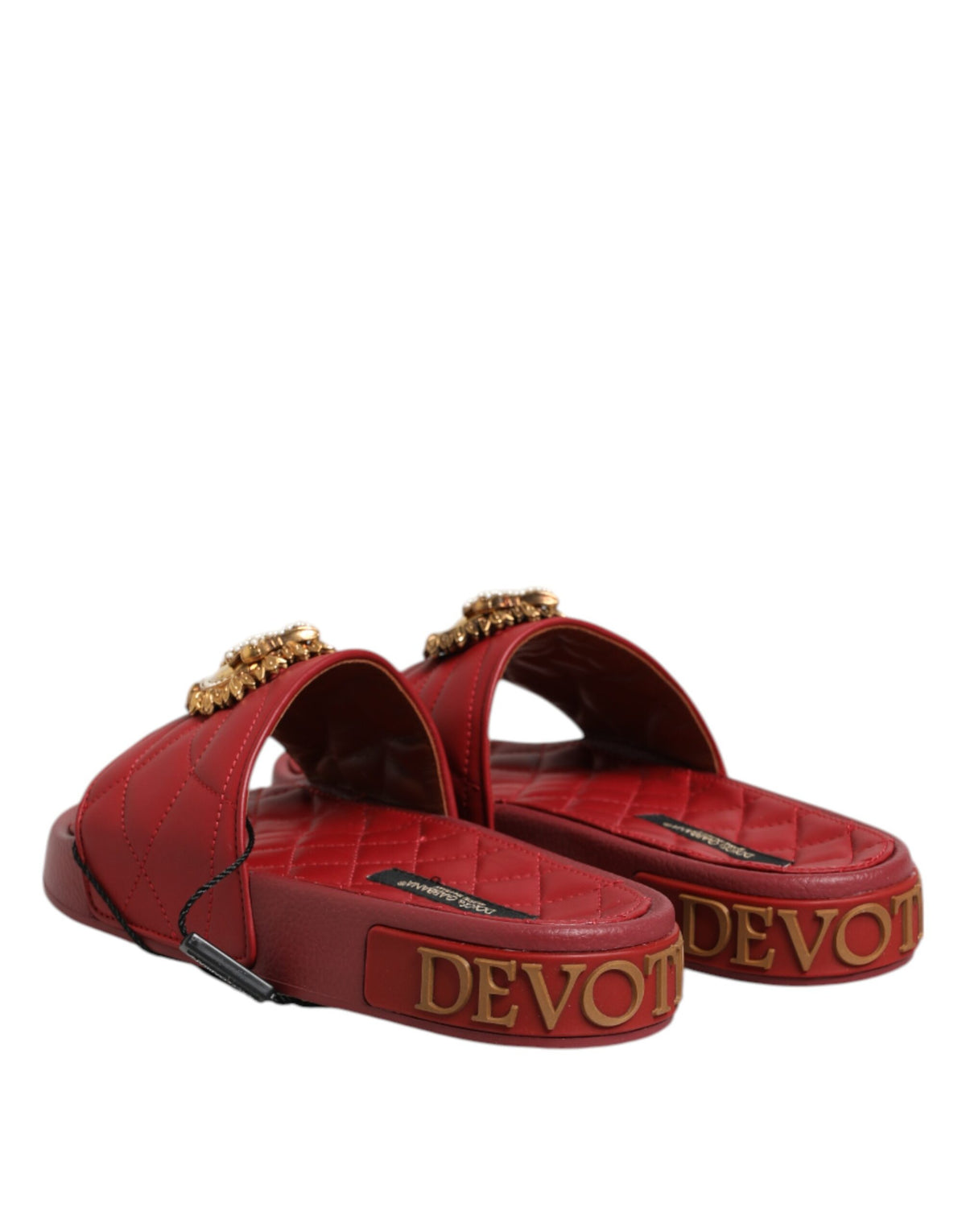 Dolce & Gabbana Red Devotion Matelassé Leather Slides Shoes