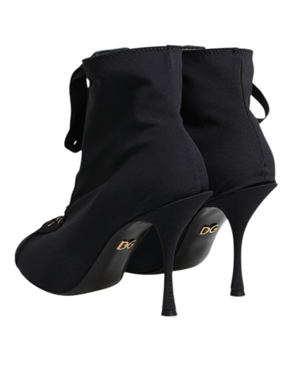 Dolce & Gabbana Black Stiletto Heels Lace Up Boots Shoes