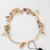 Dolce & Gabbana Gold Brass Logo Detail Floral Fashion Jewelry Necklace