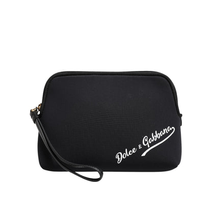 Dolce & Gabbana Black Solid Nylon DG LogoPrint Clutch Zip Borse Pouch Bag