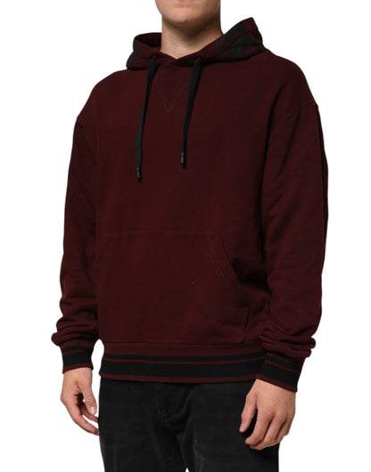 Dolce & Gabbana Burgundy Cotton Plaid Lined Men Hoodie Sweater