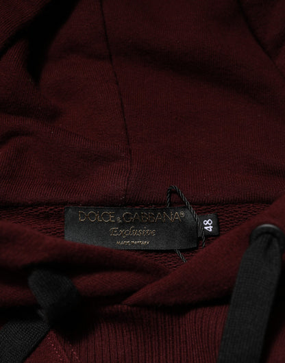 Dolce & Gabbana Burgundy Cotton Plaid Lined Men Hoodie Sweater