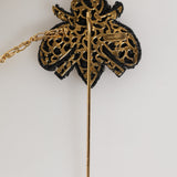 Dolce & Gabbana Lapel Pin Gold Brass Black Crystal Bee Accessories Brooch