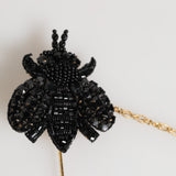 Dolce & Gabbana Lapel Pin Gold Brass Black Crystal Bee Accessories Brooch
