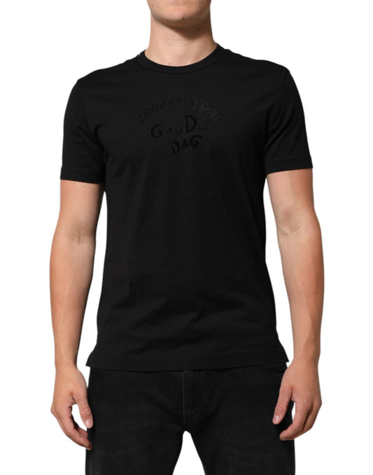 Dolce & Gabbana T-shirt med fløjlslogo til mænd – sort